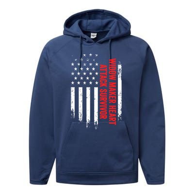 Widow Maker Heart Attack Survivor American Flag Recovery Gift Performance Fleece Hoodie