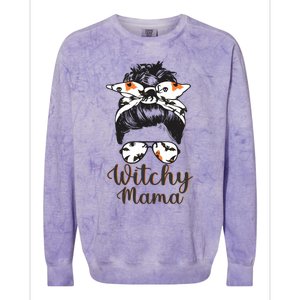 Witchy Mama Halloween Cute Messy Bun Bandana Witch Mom Gift Colorblast Crewneck Sweatshirt