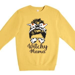 Witchy Mama Halloween Cute Messy Bun Bandana Witch Mom Gift Premium Crewneck Sweatshirt