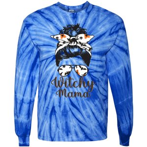 Witchy Mama Halloween Cute Messy Bun Bandana Witch Mom Gift Tie-Dye Long Sleeve Shirt