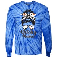 Witchy Mama Halloween Cute Messy Bun Bandana Witch Mom Gift Tie-Dye Long Sleeve Shirt