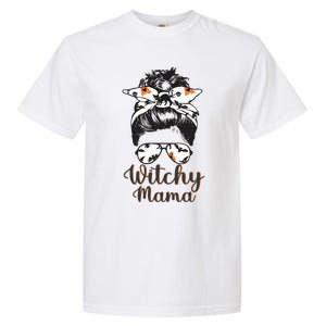 Witchy Mama Halloween Cute Messy Bun Bandana Witch Mom Gift Garment-Dyed Heavyweight T-Shirt