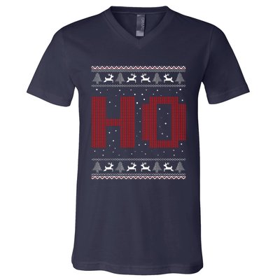 Where My HoS At Ho Matching Couple Santa Ugly Christmas V-Neck T-Shirt