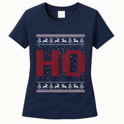 Where My HoS At Ho Matching Couple Santa Ugly Christmas Womens T-Shirt