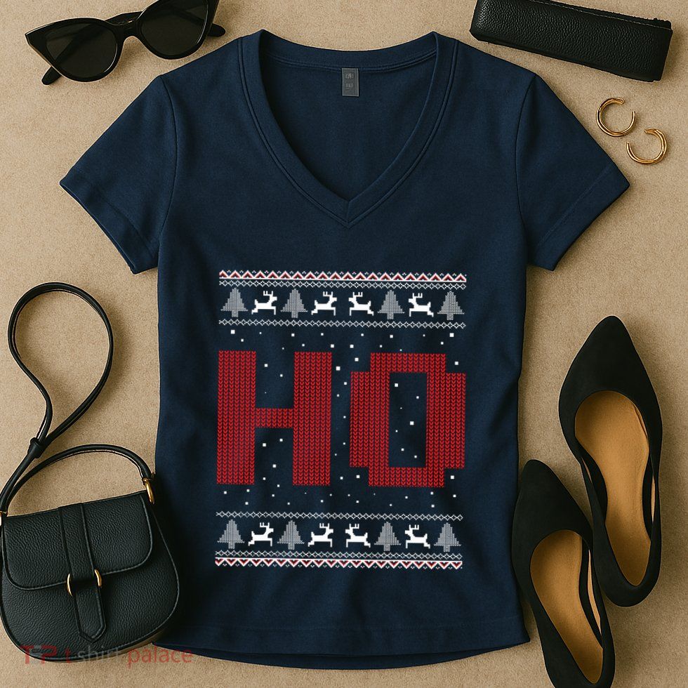 Where My HoS At Ho Matching Couple Santa Ugly Christmas Women's V-Neck T-Shirt