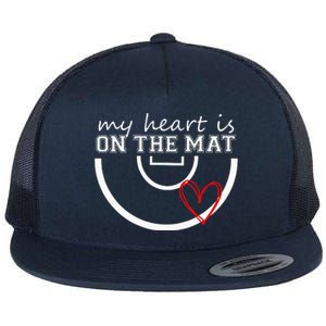 Wrestling My Heart Is On Mat Mom Wrestle Cricut Flat Bill Trucker Hat