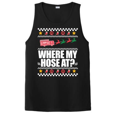 Where My Hose At? Firefighter Ugly Christmas Sweater Meme Cool Gift PosiCharge Competitor Tank