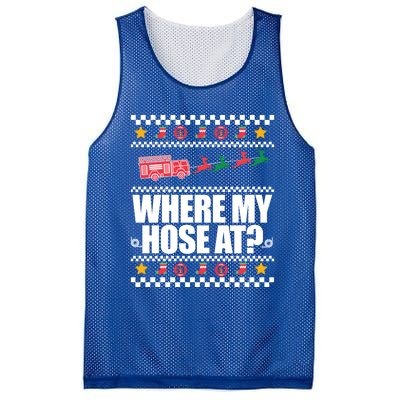 Where My Hose At? Firefighter Ugly Christmas Sweater Meme Cool Gift Mesh Reversible Basketball Jersey Tank