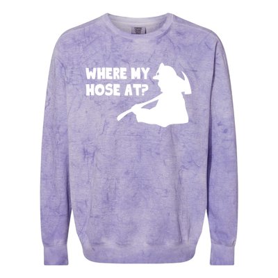 Where My Hose At? Funny Gift Funny Saying Fire Firefighter Cool Gift Colorblast Crewneck Sweatshirt