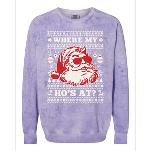 Where My HoS At Funny Ugly Christmas Santa Claus Cute Gift Colorblast Crewneck Sweatshirt