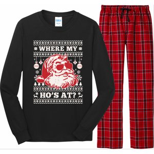 Where My HoS At Funny Ugly Christmas Santa Claus Cute Gift Long Sleeve Pajama Set