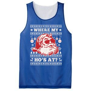 Where My HoS At Funny Ugly Christmas Santa Claus Cute Gift Mesh Reversible Basketball Jersey Tank