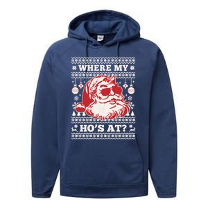 Where My HoS At Funny Ugly Christmas Santa Claus Cute Gift Performance Fleece Hoodie