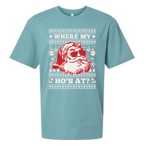 Where My HoS At Funny Ugly Christmas Santa Claus Cute Gift Sueded Cloud Jersey T-Shirt