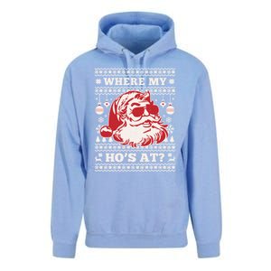 Where My HoS At Funny Ugly Christmas Santa Claus Cute Gift Unisex Surf Hoodie