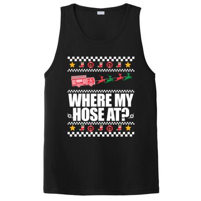 Where My Hose At? Firefighter Ugly Christmas Sweater Meme Gift PosiCharge Competitor Tank