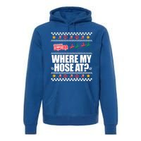 Where My Hose At? Firefighter Ugly Christmas Sweater Meme Gift Premium Hoodie