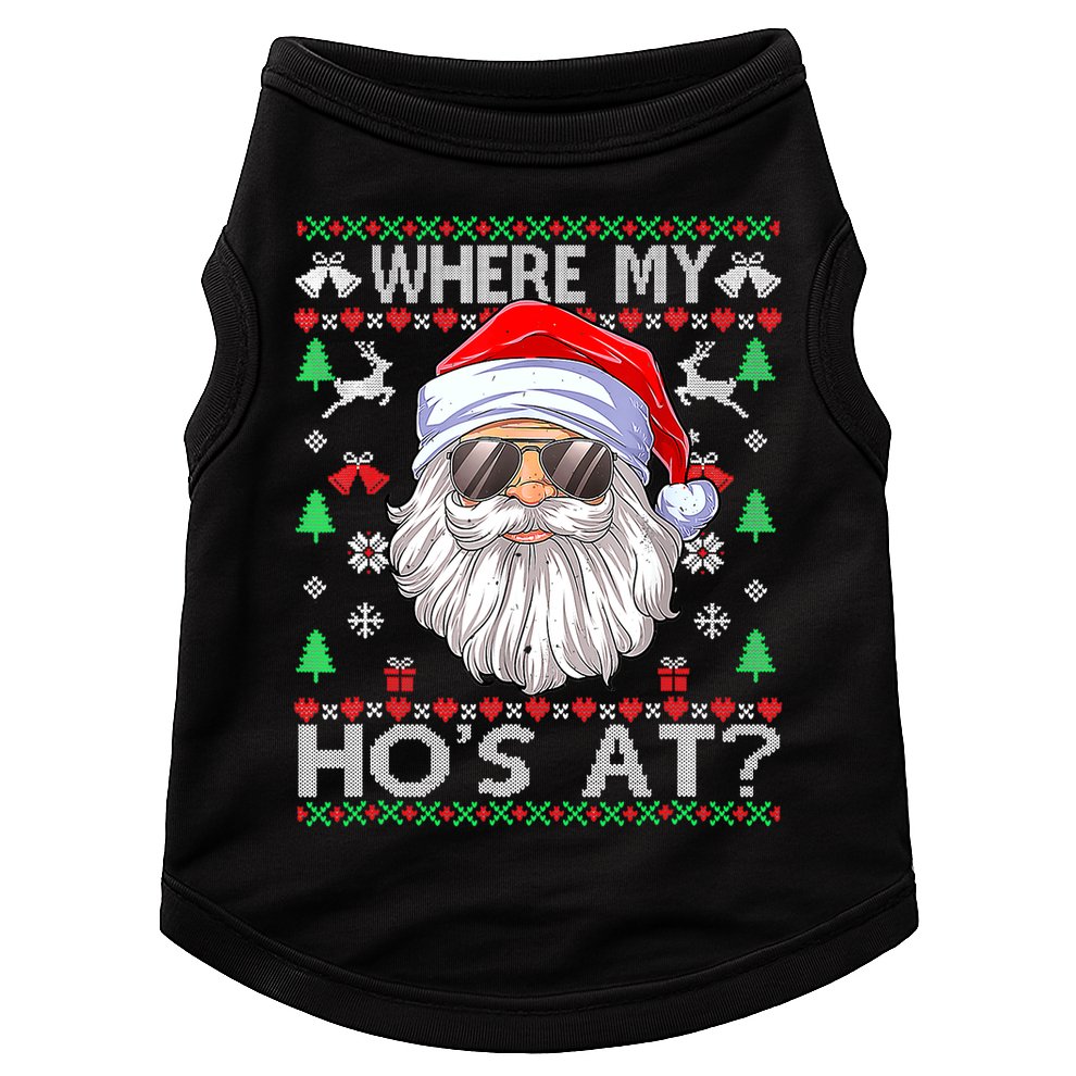Where My Hos At Christmas Santa Adult Humor Funny Santa Ugly Doggie Tank