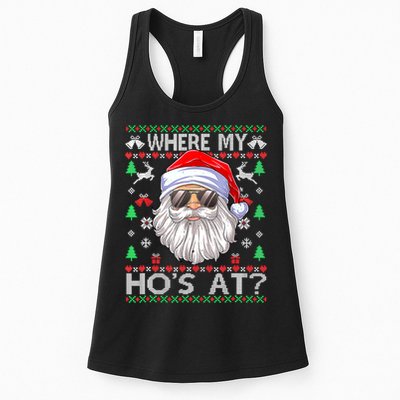 Where My Hos At Christmas Santa Adult Humor Funny Santa Ugly Womens Tank Top