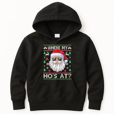 Where My Hos At Christmas Santa Adult Humor Funny Santa Ugly Kids Hoodie