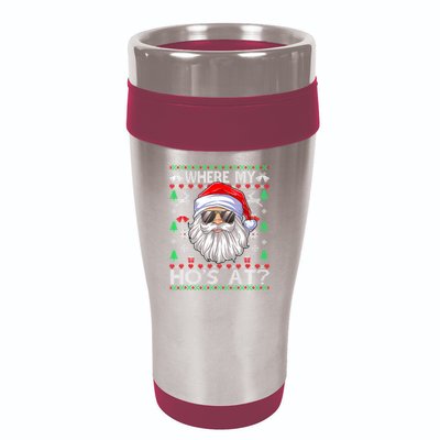 Where My Hos At Christmas Santa Adult Humor Funny Santa Ugly 16oz Travel Tumbler