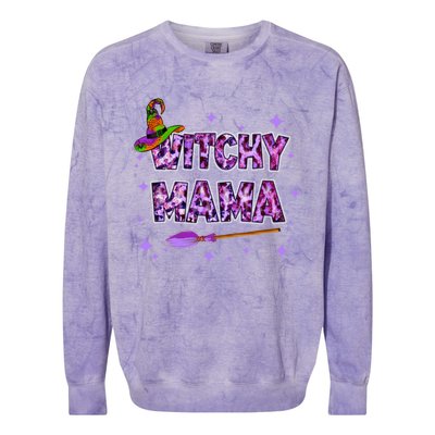 Witchy Mama Halloween Leopard Funny Witch Mom Spooky Gift Colorblast Crewneck Sweatshirt