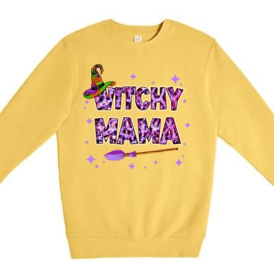 Witchy Mama Halloween Leopard Funny Witch Mom Spooky Gift Premium Crewneck Sweatshirt