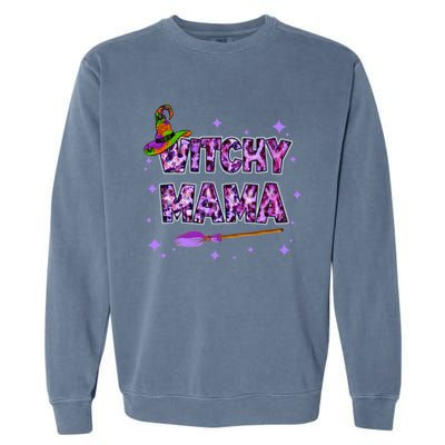 Witchy Mama Halloween Leopard Funny Witch Mom Spooky Gift Garment-Dyed Sweatshirt