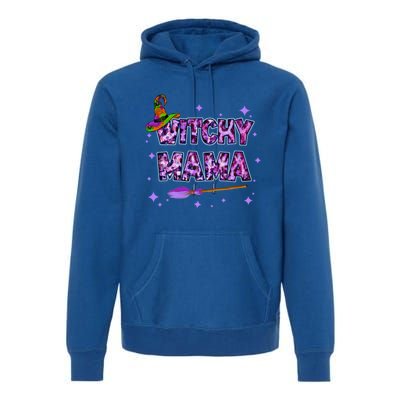 Witchy Mama Halloween Leopard Funny Witch Mom Spooky Gift Premium Hoodie