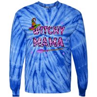 Witchy Mama Halloween Leopard Funny Witch Mom Spooky Gift Tie-Dye Long Sleeve Shirt