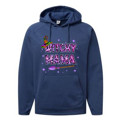 Witchy Mama Halloween Leopard Funny Witch Mom Spooky Gift Performance Fleece Hoodie