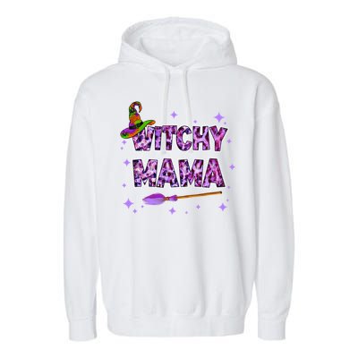 Witchy Mama Halloween Leopard Funny Witch Mom Spooky Gift Garment-Dyed Fleece Hoodie