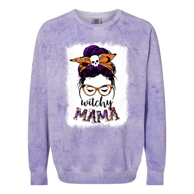 Witchy Mama Halloween Messy Bun Hair Witch Mom Spooky Gift Colorblast Crewneck Sweatshirt