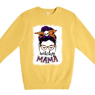 Witchy Mama Halloween Messy Bun Hair Witch Mom Spooky Gift Premium Crewneck Sweatshirt