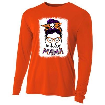 Witchy Mama Halloween Messy Bun Hair Witch Mom Spooky Gift Cooling Performance Long Sleeve Crew