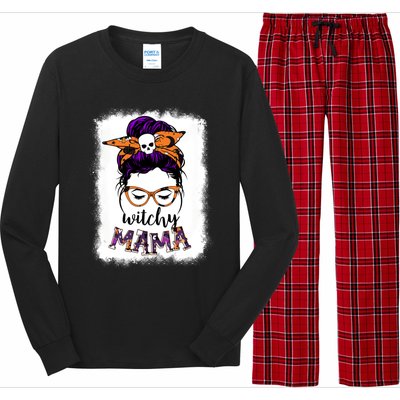 Witchy Mama Halloween Messy Bun Hair Witch Mom Spooky Gift Long Sleeve Pajama Set