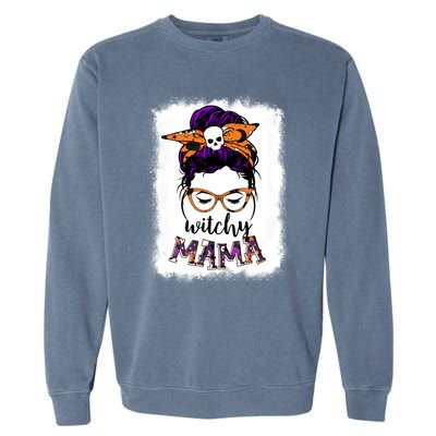 Witchy Mama Halloween Messy Bun Hair Witch Mom Spooky Gift Garment-Dyed Sweatshirt