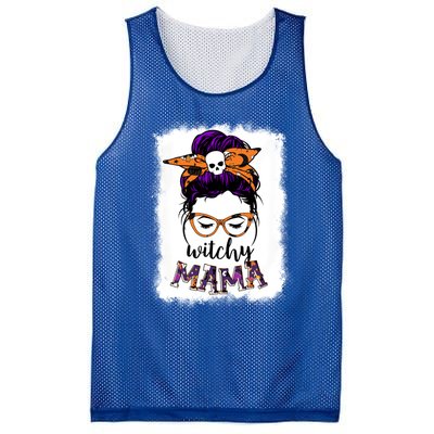 Witchy Mama Halloween Messy Bun Hair Witch Mom Spooky Gift Mesh Reversible Basketball Jersey Tank