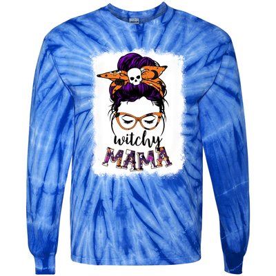 Witchy Mama Halloween Messy Bun Hair Witch Mom Spooky Gift Tie-Dye Long Sleeve Shirt