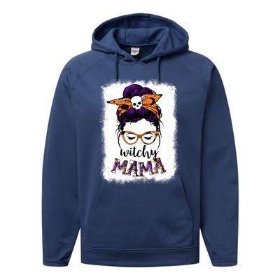 Witchy Mama Halloween Messy Bun Hair Witch Mom Spooky Gift Performance Fleece Hoodie