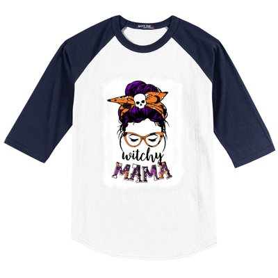 Witchy Mama Halloween Messy Bun Hair Witch Mom Spooky Gift Baseball Sleeve Shirt