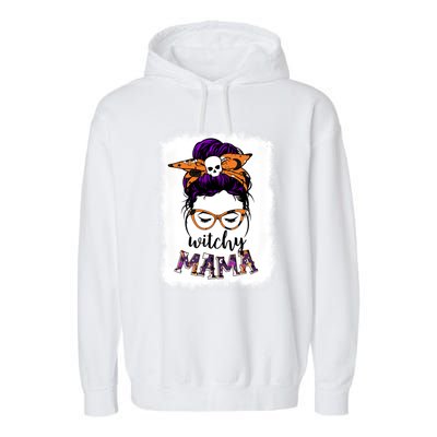 Witchy Mama Halloween Messy Bun Hair Witch Mom Spooky Gift Garment-Dyed Fleece Hoodie