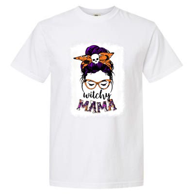 Witchy Mama Halloween Messy Bun Hair Witch Mom Spooky Gift Garment-Dyed Heavyweight T-Shirt