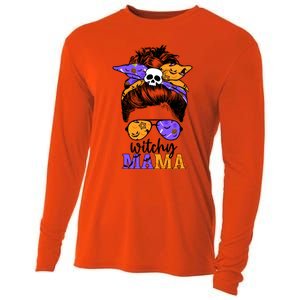 Witchy Mama Halloween Skull Witch Mom Messy Bun Spooky Great Gift Cooling Performance Long Sleeve Crew