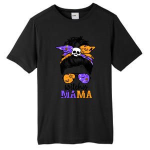 Witchy Mama Halloween Skull Witch Mom Messy Bun Spooky Great Gift Tall Fusion ChromaSoft Performance T-Shirt