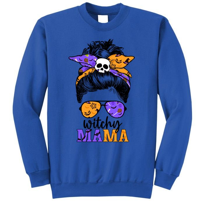 Witchy Mama Halloween Skull Witch Mom Messy Bun Spooky Great Gift Sweatshirt