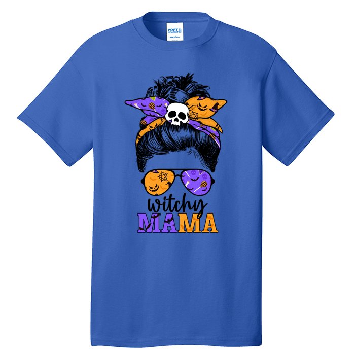 Witchy Mama Halloween Skull Witch Mom Messy Bun Spooky Great Gift Tall T-Shirt