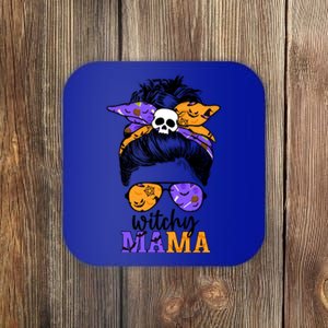 Witchy Mama Halloween Skull Witch Mom Messy Bun Spooky Great Gift Coaster