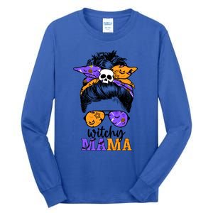 Witchy Mama Halloween Skull Witch Mom Messy Bun Spooky Great Gift Tall Long Sleeve T-Shirt