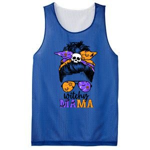 Witchy Mama Halloween Skull Witch Mom Messy Bun Spooky Great Gift Mesh Reversible Basketball Jersey Tank